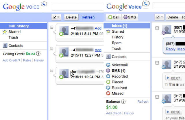 Sammenligning mellom Google Voice-versjoner